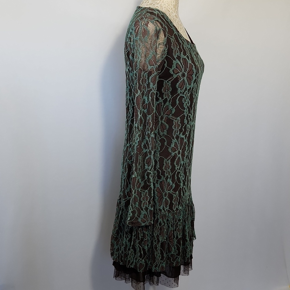 A"reve Anthropologie Womens Brown Turquoise Floral Lace Long Sleeve Lined Mini S - Picture 10 of 16